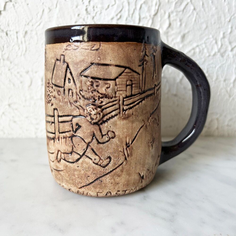 Vintage NA Eastman Pottery Mug Jogger Runner Sports Handmade Clay Signed 1980